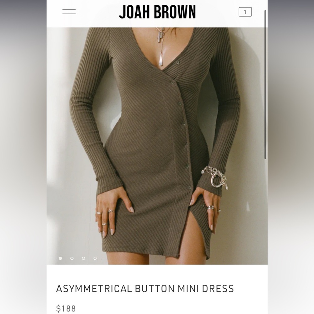 Joah Brown Ribbed Long Sleeve Wrap Dress in Brown